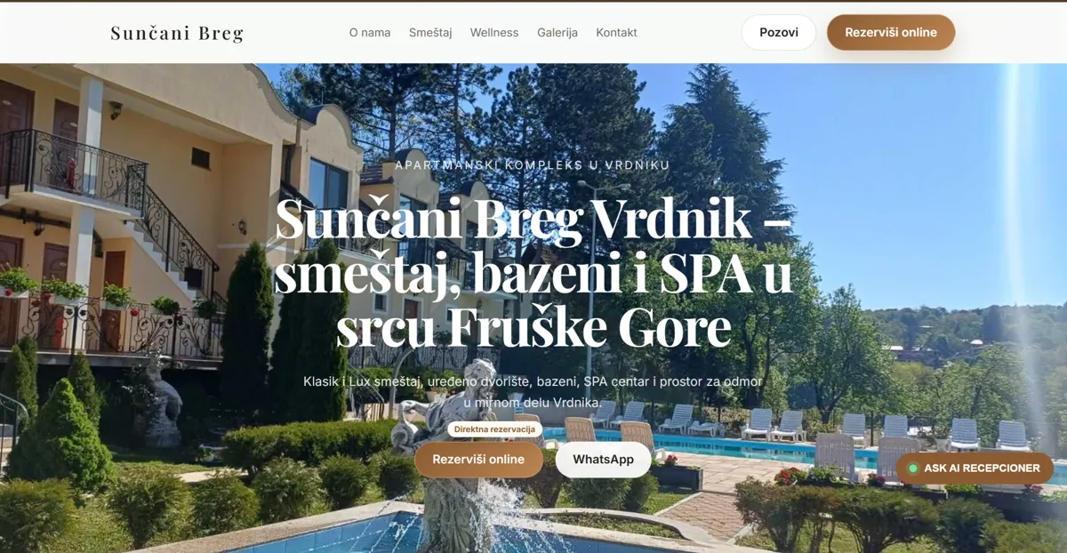 Sunčani Breg Vrdnik accommodation and SPA website project